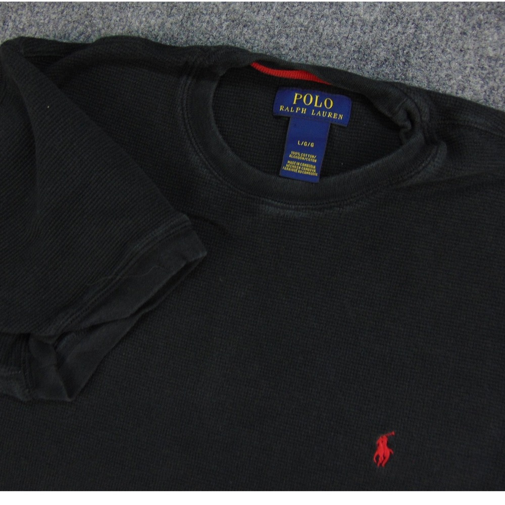 Polo Ralph Lauren Waffle Knit Tee Mens Large Short Sleeve Black Solid Casual